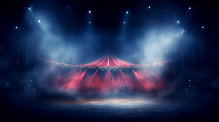 spotlights shine on stage floor in dark room