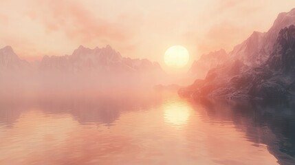 Fototapeta premium Serene Mountain Sunset Reflected in Calm Water