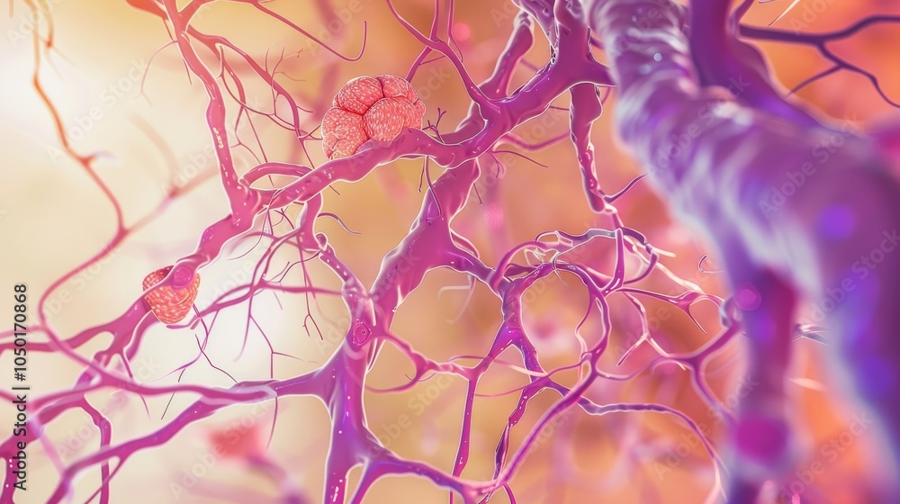 Aufkleber an abstract depiction of the human lymphatic system with animated lymph nodes and vessels, set again