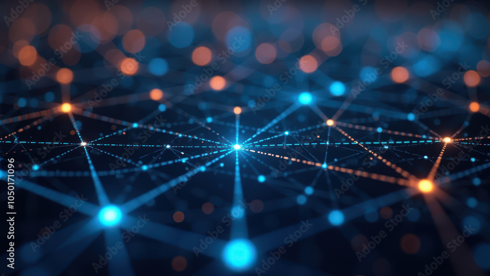 Poster neon network of interconnected points.