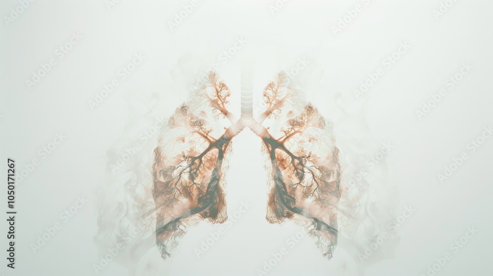 Aufkleber an abstract depiction of the human respiratory system with colorful, dynamic representations of lung