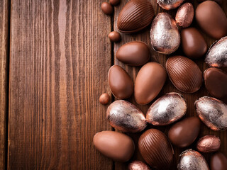Obraz premium Milk chocolates on a wooden background