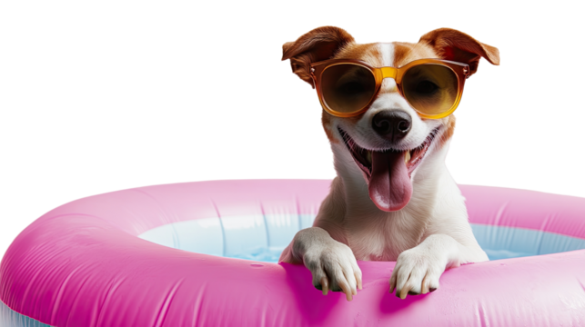 A cute young Jack Russell Terrier sitting with a bone and playing with a ball against a white background