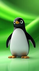Obraz premium Cute Cartoon Penguin on Green Background