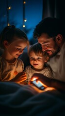 Family Bonding Moment: Parents and Children Enjoying Screen Time Together