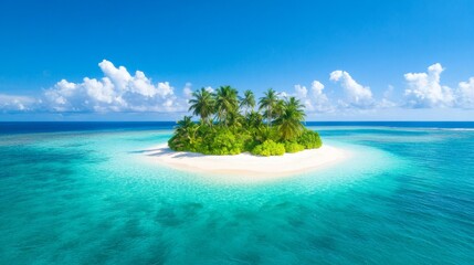 Fototapeta premium Serene tropical island surrounded by crystal-clear waters