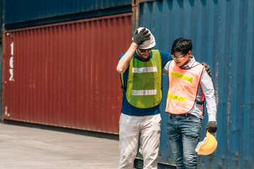 Industrial accident concept. Male worker accidents from working carrying heavy objects in...