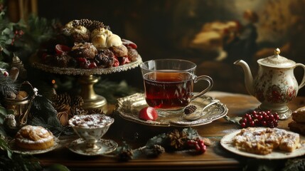 Naklejka premium Tea paired with holiday treats