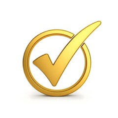 A 3d Golden check mark inside in the golden 3d circle with white background.