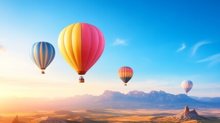 Fototapeta premium Colorful hot air balloons soaring over a scenic landscape