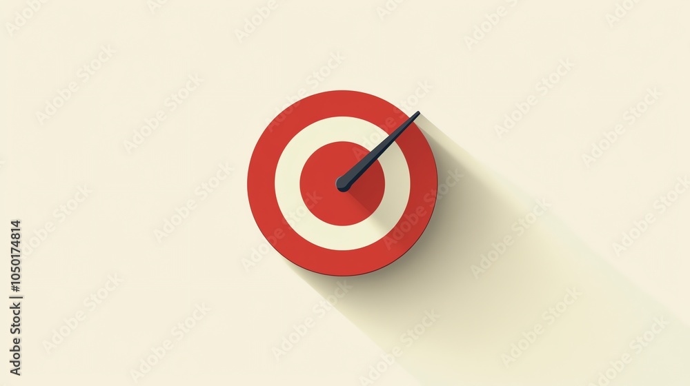 Poster a red dart board with a black and red dart in the middle.