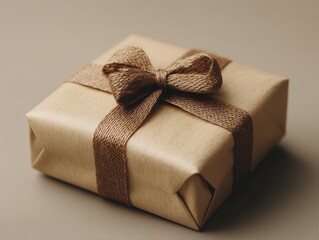 Elegant gift box in soft neutral tones, emphasizing simplicity and sophistication, minimal shadows enhance the serene aesthetic.