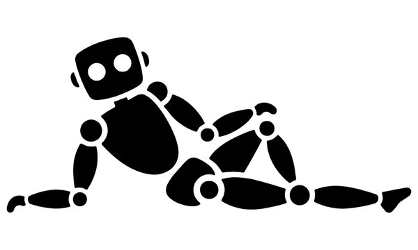recommend clip art: だらしないポーズで寝そべっている人工知能ロボットのシルエットイラスト　透過背景の切り抜き