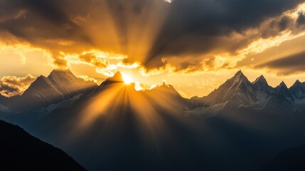 Golden Sunset Over Majestic Mountains
