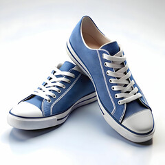 a pair of blue and white sneakers with a white