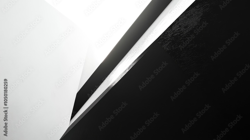 Poster a bold modern design in dual tones of deep black and bright white, with sharp lines dividing the two