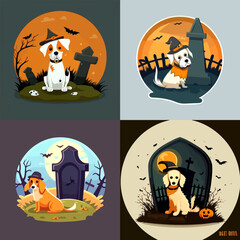 collection of four Halloween themed dog illustrations