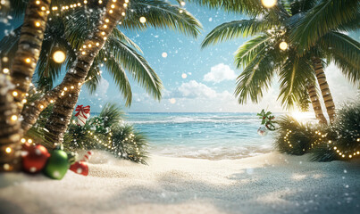 Holiday Magic Background: Snow-Covered Palm Trees for a Tropical Christmas and New Year