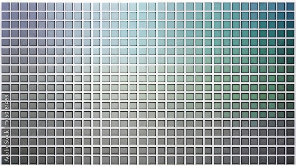 Leinwandbilder A gradient of gray and green hues within a grid of square windows on a building's facade