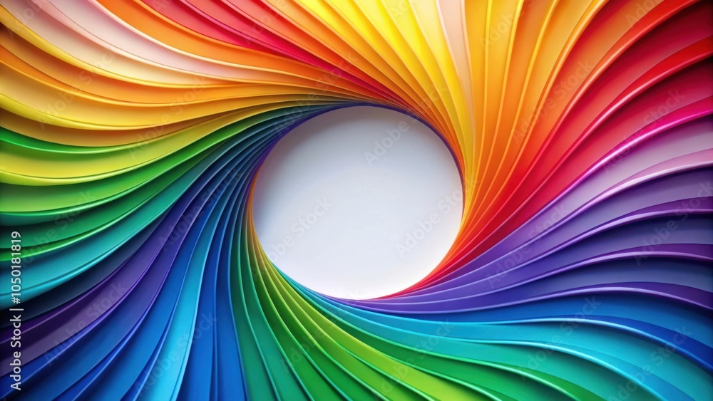 Poster a colorful swirl of curved lines forming a circular aperture with a white background in the center.