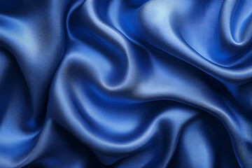 Obraz premium A close-up of luxurious blue satin fabric, showcasing soft folds and a smooth, shiny texture that enhances its elegance and depth.