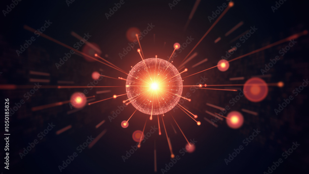 Poster abstract image of a glowing, interconnected network with central sphere.