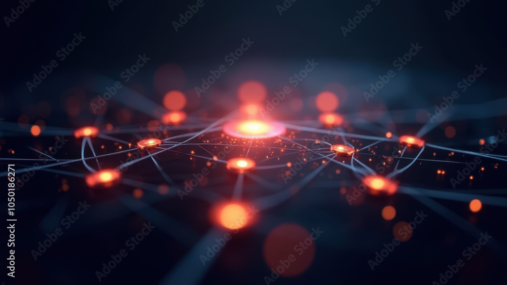 Poster high-tech neural network with glowing connections.