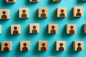 Ordered People Icons on Wooden Blocks Unity and Connection