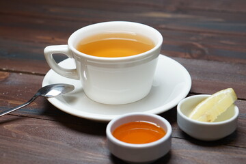 natural herbal tea on wooden table