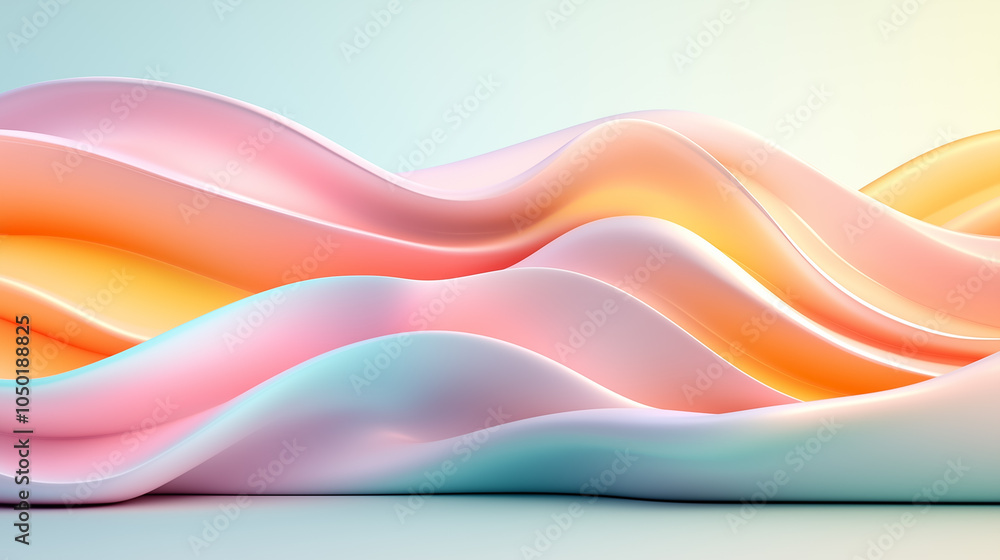 Poster dynamic curved forms and subtle gradient tones create a soothing visual experience, blending colors 