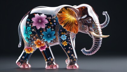 Fototapeta premium A unique crystal elephant with a colorful design and a joyful demeanor, representing strength and positivity in any space, Generative AI