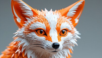 Obraz premium A captivating crystal fox with bright orange and white hues, symbolizing cunning and charm in a lovely decorative piece, Generative AI
