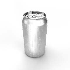 Refreshing aluminum can with condensation on gray background