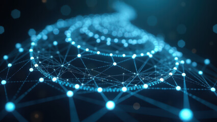 Digital network with glowing nodes and lines.