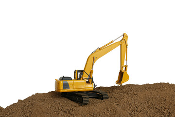 Crawler Excavators  is digging soil in the construction site on isolated white background.