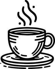 Black Line Art Hot Coffee Cup Art Hand Drawn Illustration