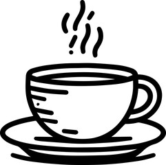 Black Line Art Hot Coffee Cup Art Hand Drawn Illustration