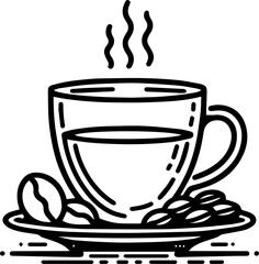 Black Line Art Hot Coffee Cup Art Hand Drawn Illustration
