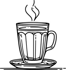 Black Line Art Hot Coffee Glass Art Hand Drawn Illustration