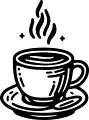 Black Line Art Hot Coffee Cup Art Hand Drawn Illustration