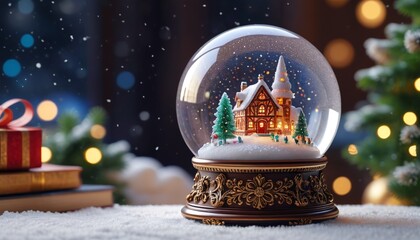 A delightful crystal snow globe with colorful scenes inside, capturing magical moments and making wonderful gifts for all ages, Generative AI