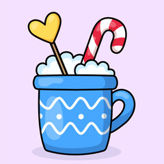 Cute cup with lollipops. Christmas vector illustration