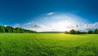 beautiful panoramic background of the green field in natural park