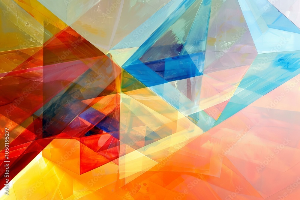 Poster abstract composition of geometric shapes creating colorful design, perfect for projects related to a
