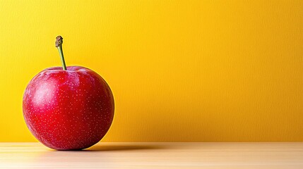 A lone plum on a bright yellow background, creating a striking contrast and ample room for text overlay.