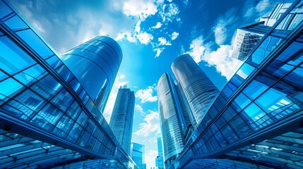 Naklejka premium Stunning urban landscape of a futuristic city with iconic skyscrapers and bridges against the sky