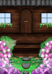 Small house with hydrangea 