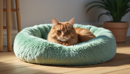 A charming plush pet bed with a unique design, providing a cozy resting spot for furry friends while enhancing home aesthetics, Generative AI