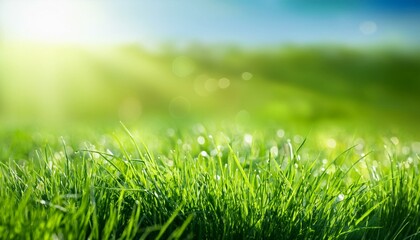 Obraz premium fresh green grass background in sunny spring day