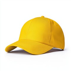Fototapeta premium Bright yellow baseball cap with a curved brim and a structured fit, perfect for casual outings.